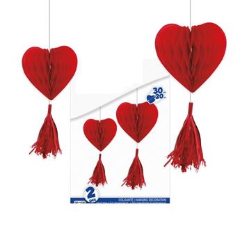 Imagen de Decorado Colgante Corazón rojo Nido de Abeja con pompón (2uds)
