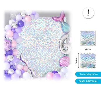 Imagen de Panel de Lentejuelas Escama Sirena Iridiscente 30x30cm (12 Uds)