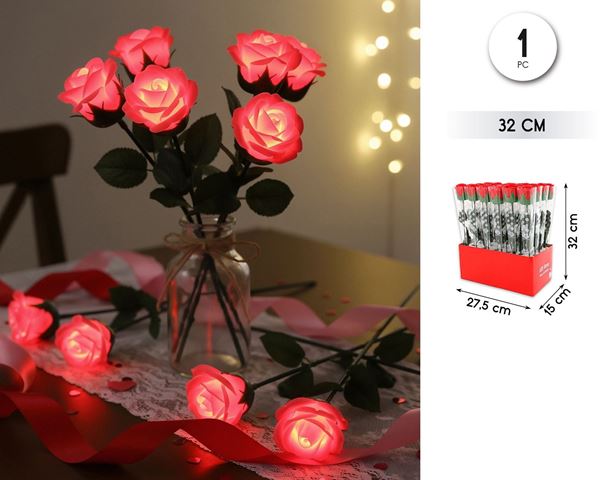Imagen de Flor Rosa Roja con Luz Led 32cm