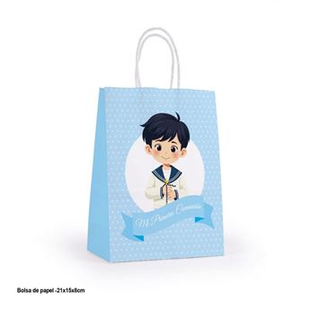 Imagens de Bolsa Mi Primera Comunión Azul Claro Niño papel (21x15x8cm)