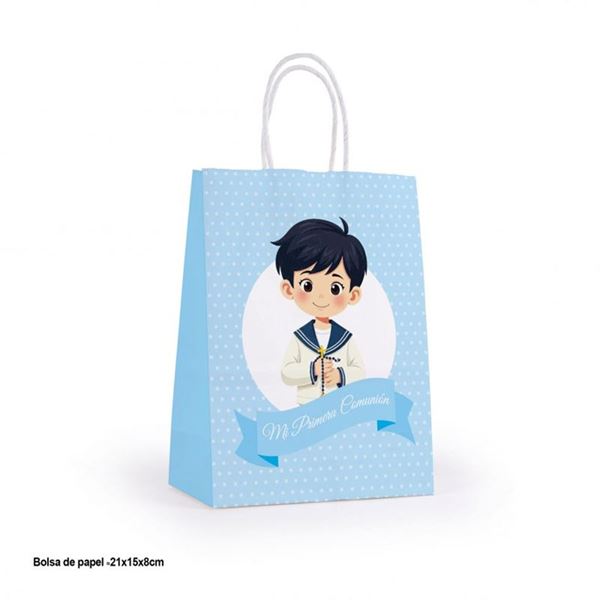 Imagens de Bolsa Mi Primera Comunión Azul Claro Niño papel (21x15x8cm)