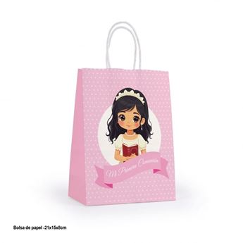 Imagens de Bolsa Mi Primera Comunión Niña Rosa cartón Asa (21cm x 16cm)