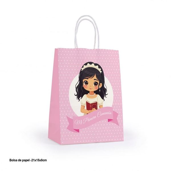 Imagens de Bolsa Mi Primera Comunión Niña Rosa cartón Asa (21cm x 16cm)