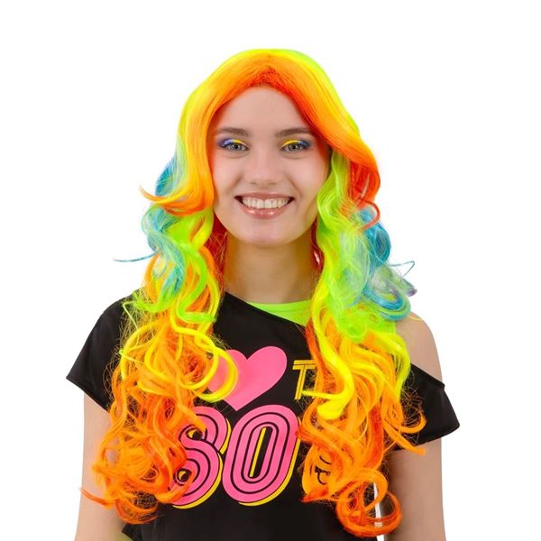 Imagen de Peluca fiesta arcoíris larga y rizada