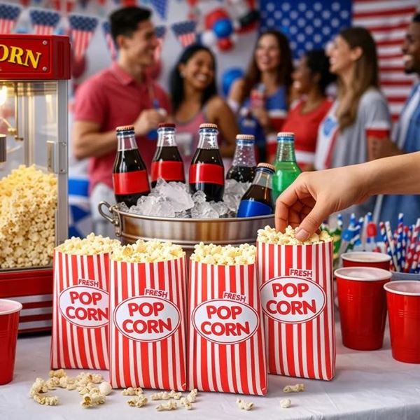 Imagen de Bolsas de Palomitas de Papel Rojas y Blancas (8 unidades)