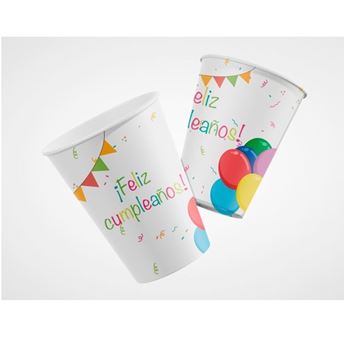 Imagens de Vasos Feliz Cumpleaños Cartón 250ml Pack de 8