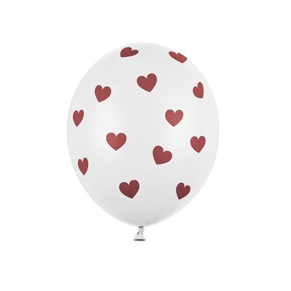 Picture of Globos Blancos Corazones Rojos Látex (6uds)