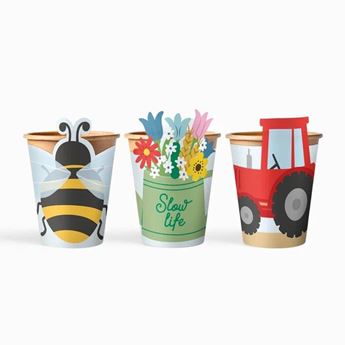 Imagen de Vasos Granja Preescolar Cartón Kraft con Funda (6uds)