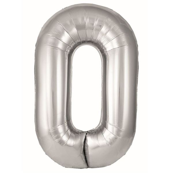 Imagen de Globo Foil Número 0 Plata Grande 86 cm