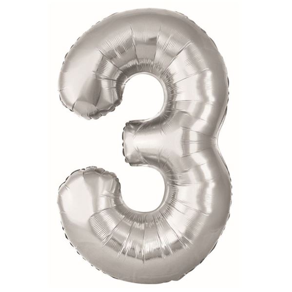 Imagen de Globo Foil Número 3 Plata Grande 86 cm