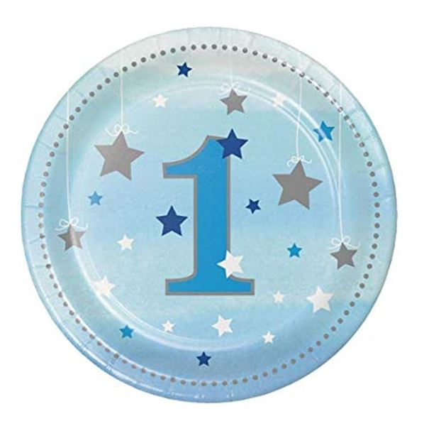 Imagens de Platos Primer Añito Azul Estrellas cartón 18cm (8 unidades)