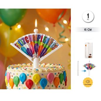 Picture of Vela Musical Feliz Cumpleaños Abanico (15cm)
