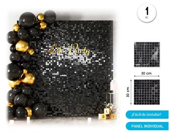 Imagens de Paneles de Lentejuelas Negros Cuadradas 30x30cm (12 unidades)