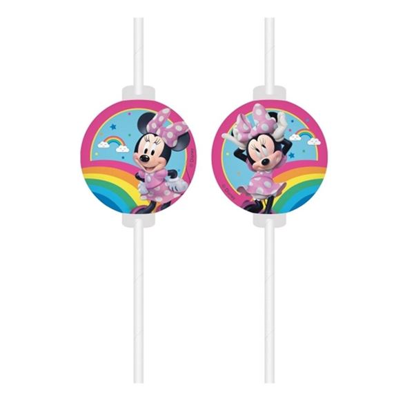 Imagen de Pajitas Minnie Mouse Arcoíris papel (4uds)