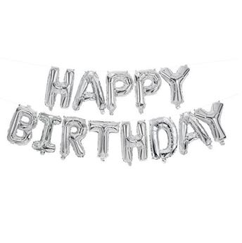 Imagen de Guirnalda Globos Happy Birthday Plata (3.4m)