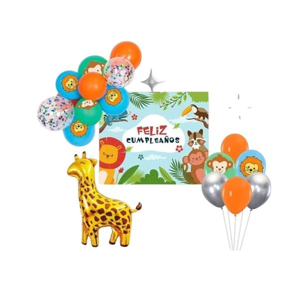 Imagen de Kit Decoración Cumpleaños Safari con Fondo y Globos