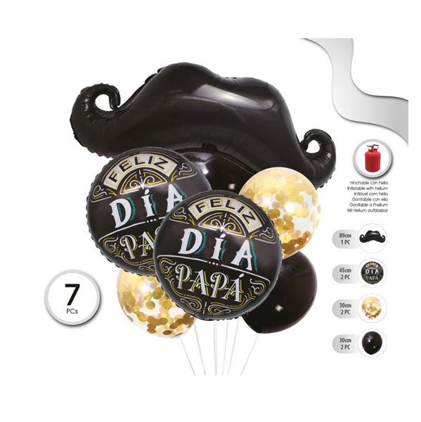 Imagen de Globos Kit Feliz día Papá Bigote mix (7uds)