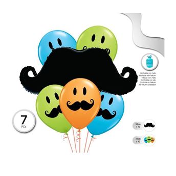 Imagen de Set Globos Cumpleaños Bigotes original Mix (7uds)