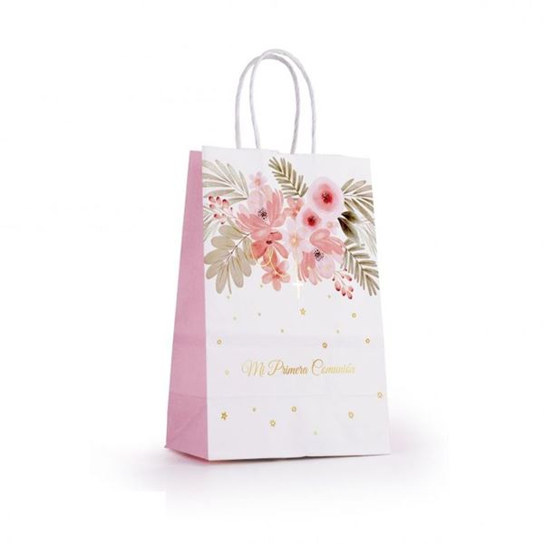 Imagens de Bolsa regalo Mi Comunión Flores cartón 21 x 16 x 8 cm