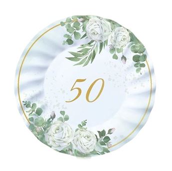 Picture of Platos 50 Aniversario Eucalipto cartón 20cm (6 unidades)