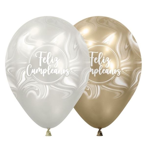 Imagens de Globos Feliz Cumpleaños Efecto mármol Silk (12uds) 