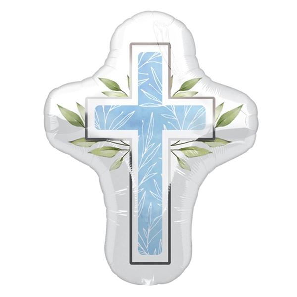 Imagen de Globo Mi Primera Comunión y Bautizo Cruz Azul (71cm)