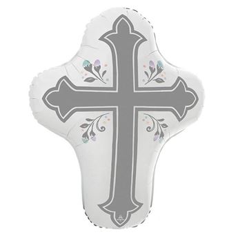 Imagen de Globo Cruz Comunión y Bautizo Plata Foil (71cm x 58cm)