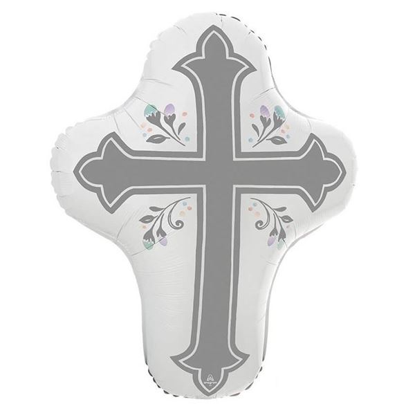Imagen de Globo Cruz Comunión y Bautizo Plata Foil (71cm x 58cm)